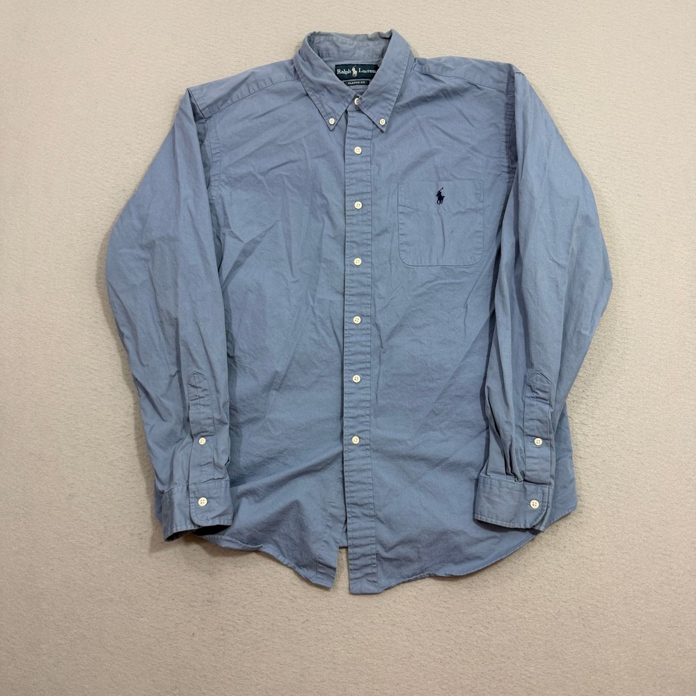 Vintage Polo Ralph Lauren Button Down Shirt Mens XL Blue Classic Fit Long Sleeve